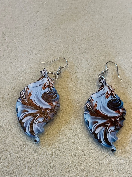 Jewelry - Handcrafted Swirl Drop Earrings - Blue and Brown